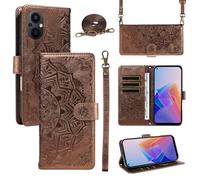 XFDSFDL® Cas de pour Oppo Reno 7Z/ A96 5G CPH2343/CPH2333 (6,59 Pouces) PU Cuir Housse Coque Mandala Motif avec Support Sac en Cuir à Cordon Portefeuille Gaufrage Étui de Protection Marron