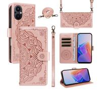 XFDSFDL® Cas de pour Oppo Reno 7Z/ A96 5G CPH2343/CPH2333 (6,59 Pouces) PU Cuir Housse Coque Mandala Motif avec Support Sac en Cuir à Cordon Portefeuille Gaufrage Étui de Protection Or Rose