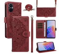 XFDSFDL® Cas de pour Oppo Reno 7Z/ A96 5G CPH2343/CPH2333 (6,59 Pouces) PU Cuir Housse Coque Mandala Motif avec Support Sac en Cuir à Cordon Portefeuille Gaufrage Étui de Protection Rouge