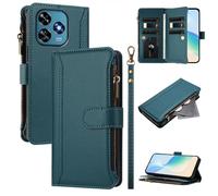 XFDSFDL® Cas de pour Oukitel C51 (6,8 Pouces) PU Cuir Housse Lanière Flip Coque avec Supports et Magnétique Fermeture 9 Fente Eclair Portefeuille Protection Cas Vert Foncé