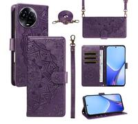 XFDSFDL® Cas de pour Realme 11 / 11x 5G RMX3780/ RMX3785 (6,72 Pouces) PU Cuir Housse Coque Mandala Motif avec Support Sac en Cuir à Cordon Portefeuille Gaufrage Étui de Protection Violet