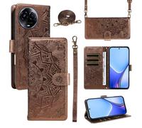 XFDSFDL® Cas de pour Realme 11 / 11x 5G RMX3780/ RMX3785 (6,72 Pouces) PU Cuir Housse Coque Mandala Motif avec Support Sac en Cuir à Cordon Portefeuille Gaufrage Étui de Protection Marron
