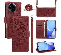 XFDSFDL® Cas de pour Realme 11 / 11x 5G RMX3780/ RMX3785 (6,72 Pouces) PU Cuir Housse Coque Mandala Motif avec Support Sac en Cuir à Cordon Portefeuille Gaufrage Étui de Protection Rouge
