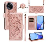 XFDSFDL® Cas de pour Realme 11 / 11x 5G RMX3780/ RMX3785 (6,72 Pouces) PU Cuir Housse Coque Mandala Motif avec Support Sac en Cuir à Cordon Portefeuille Gaufrage Étui de Protection Or Rose