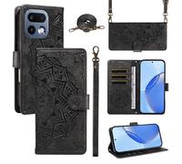 XFDSFDL® Cas de pour Realme 16 Pro RMX5121/ RMX5120 (6,78 Pouces) PU Cuir Housse Coque Mandala Motif avec Support Sac en Cuir à Cordon Portefeuille Gaufrage Étui de Protection Noir