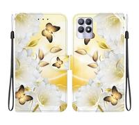 XFDSFDL® Cas de pour Realme 8i (6,6 Pouces) PU Cuir Housse Flip Coque Blossom Motif avec Support et Magnétique Fermeture Portefeuille Protection Étui, 10