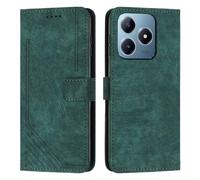 XFDSFDL® Cas de pour Realme C61/ C63 4G RMX3939/ RMX3930 (6,74 Pouces) PU Cuir Housse Flip Coque Impression de Stries avec Support Magnétique Fermeture Portefeuille Étui de Protection Vert