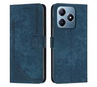 XFDSFDL® Cas de pour Realme C61/ C63 4G RMX3939/ RMX3930 (6,74 Pouces) PU Cuir Housse Flip Coque Impression de Stries avec Support Magnétique Fermeture Portefeuille Étui de Protection Bleu
