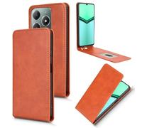 XFDSFDL® Cas de pour Realme C61/ C63 4G RMX3939/ RMX3930 (6,74 Pouces) Verticale PU Cuir Housse Haut et Bas Ouvrir Étui avec Support Portefeuille Coque de Protection Marron