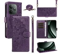 XFDSFDL® Cas de pour Realme GT 6/ GT 6T RMX3851/RMX3853 (6,78 Pouces) PU Cuir Housse Coque Mandala Motif avec Support Sac en Cuir à Cordon Portefeuille Gaufrage Étui de Protection Violet