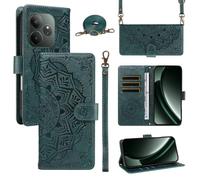 XFDSFDL® Cas de pour Realme GT 6/ GT 6T RMX3851/RMX3853 (6,78 Pouces) PU Cuir Housse Coque Mandala Motif avec Support Sac en Cuir à Cordon Portefeuille Gaufrage Étui de Protection Vert
