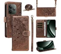 XFDSFDL® Cas de pour Realme GT 6/ GT 6T RMX3851/RMX3853 (6,78 Pouces) PU Cuir Housse Coque Mandala Motif avec Support Sac en Cuir à Cordon Portefeuille Gaufrage Étui de Protection Marron