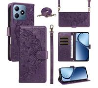 XFDSFDL® Cas de pour Realme Note 60/ Narzo N63 RMX3933 (6,74 Pouces) PU Cuir Housse Coque Mandala Motif avec Support Sac en Cuir à Cordon Portefeuille Gaufrage Étui de Protection Violet