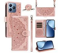 XFDSFDL® Cas de pour Realme Note 60/ Narzo N63 RMX3933 (6,74 Pouces) PU Cuir Housse Coque Mandala Motif avec Support Sac en Cuir à Cordon Portefeuille Gaufrage Étui de Protection Or Rose