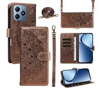 XFDSFDL® Cas de pour Realme Note 60/ Narzo N63 RMX3933 (6,74 Pouces) PU Cuir Housse Coque Mandala Motif avec Support Sac en Cuir à Cordon Portefeuille Gaufrage Étui de Protection Marron
