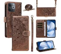 XFDSFDL® Cas de pour Realme Note 70/70T/ Narzo 80 Lite (6,74 Pouces) PU Cuir Housse Coque Mandala Motif avec Support Sac en Cuir à Cordon Portefeuille Gaufrage Étui de Protection Marron