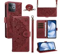 XFDSFDL® Cas de pour Realme Note 70/70T/ Narzo 80 Lite (6,74 Pouces) PU Cuir Housse Coque Mandala Motif avec Support Sac en Cuir à Cordon Portefeuille Gaufrage Étui de Protection Rouge