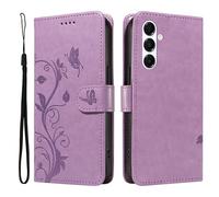 XFDSFDL® Cas de pour Samsung Galaxy A26 SM-A266 (6,7 Pouces) PU Cuir Housse Flip Coque Amandier Motif avec Support Longe Fermeture Portefeuille Gaufrage Étui de Protection Violet