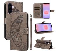 XFDSFDL® Cas de pour Samsung Galaxy A27 5G SM-A276 (6,7 Pouces) PU Cuir Housse Flip Coque Fée Papillon Motif avec Support Longe Fermeture Portefeuille Gaufrage Étui de Protection Gris