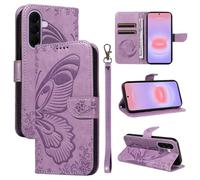 XFDSFDL® Cas de pour Samsung Galaxy A27 5G SM-A276 (6,7 Pouces) PU Cuir Housse Flip Coque Fée Papillon Motif avec Support Longe Fermeture Portefeuille Gaufrage Étui de Protection Violet