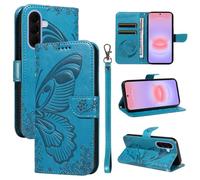 XFDSFDL® Cas de pour Samsung Galaxy A27 5G SM-A276 (6,7 Pouces) PU Cuir Housse Flip Coque Fée Papillon Motif avec Support Longe Fermeture Portefeuille Gaufrage Étui de Protection Bleu