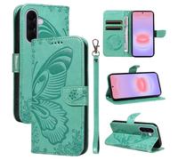 XFDSFDL® Cas de pour Samsung Galaxy A27 5G SM-A276 (6,7 Pouces) PU Cuir Housse Flip Coque Fée Papillon Motif avec Support Longe Fermeture Portefeuille Gaufrage Étui de Protection Vert