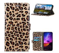 XFDSFDL® Cas de pour Samsung Galaxy A52 5G SM-A526 (6,5 Pouces) PU Cuir Housse Flip Coque Léopard Motif avec Built Stand et Magnétique Fermeture Portefeuille Protection Cas, Brun