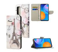 XFDSFDL® Cas de pour Samsung Galaxy A52 5G SM-A526 (6,5 Pouces) PU Cuir Housse Flip Coque Tour Eiffel Motif avec Built Stand et Magnétique Fermeture Portefeuille Protection Étui, 04