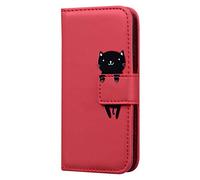 XFDSFDL® Cas de pour Samsung Galaxy J6 SM-J600 (5,6 Pouces) PU Cuir Housse Flip Coque Chat Motif avec Stand et Magnétique Fermeture Portefeuille Protection Cas, Rouge