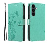 XFDSFDL® Cas de pour Samsung Galaxy S25 FE SM-S731 (6,7 Pouces) PU Cuir Housse Flip Coque Amandier Motif avec Support Longe Fermeture Portefeuille Gaufrage Étui de Protection Vert