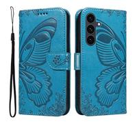 XFDSFDL® Cas de pour Samsung Galaxy S25 FE SM-S731 (6,7 Pouces) PU Cuir Housse Flip Coque Fée Papillon Motif avec Support Longe Fermeture Portefeuille Gaufrage Étui de Protection Bleu