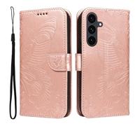 XFDSFDL® Cas de pour Samsung Galaxy S25 FE SM-S731 (6,7 Pouces) PU Cuir Housse Flip Coque Fée Papillon Motif avec Support Longe Fermeture Portefeuille Gaufrage Étui de Protection Or Rose