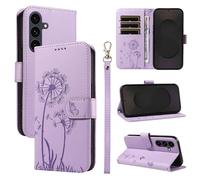XFDSFDL® Cas de pour Samsung Galaxy S25 FE SM-S731 (6,7 Pouces) PU Cuir Housse Flip Coque Pissenlit Motif avec Support Longe Fermeture Portefeuille Gaufrage Étui de Protection Violet