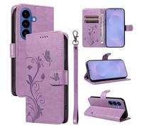 XFDSFDL® Cas de pour Samsung Galaxy S26+ SM-S947 (6,7 Pouces) PU Cuir Housse Flip Coque Amandier Motif avec Support Longe Fermeture Portefeuille Gaufrage Étui de Protection Violet