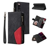 XFDSFDL® Cas de pour Sony Xperia 5 III (6,1 Pouces) PU Cuir Housse Flip Coque Bande Motif avec Stand et Magnétique Fermeture Eclair Portefeuille Protection Cas Noir