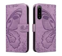 XFDSFDL® Cas de pour Sony Xperia 5 IV XQ-CQ62/CQ72/CQ54 (6,1 Pouces) PU Cuir Housse Flip Coque Fée Papillon Motif avec Support Longe Fermeture Portefeuille Gaufrage Étui de Protection Violet