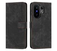 XFDSFDL® Cas de pour Vivo X200 FE V2503 (6,31 Pouces) PU Cuir Housse Flip Coque Impression de Stries avec Support Magnétique Fermeture Portefeuille Étui de Protection Noir