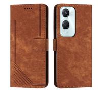 XFDSFDL® Cas de pour Vivo Y03 / Y18 / Y18e V2332 (6,56 Pouces) PU Cuir Housse Flip Coque Impression de Stries avec Support Magnétique Fermeture Portefeuille Étui de Protection Marron