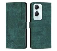 XFDSFDL® Cas de pour Vivo Y03 / Y18 / Y18e V2332 (6,56 Pouces) PU Cuir Housse Flip Coque Impression de Stries avec Support Magnétique Fermeture Portefeuille Étui de Protection Vert