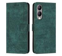 XFDSFDL® Cas de pour Vivo Y17s (6,56 Pouces) PU Cuir Housse Flip Coque Impression de Stries avec Support Magnétique Fermeture Portefeuille Étui de Protection Vert