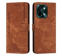 XFDSFDL® Cas de pour Vivo Y28 4G V2352 (6,68 Pouces) PU Cuir Housse Flip Coque Impression de Stries avec Support Magnétique Fermeture Portefeuille Étui de Protection Marron