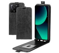 XFDSFDL® Cas de pour Xiaomi 13T (6,67 Pouces) Verticale PU Cuir Housse Haut et Bas Ouvrir Étui avec Magnétique Fermeture Portefeuille Shell de Protection, Noir