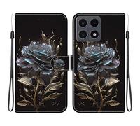 XFDSFDL® Cas de pour Xiaomi 15T 25069PTEBG (6,83 Pouces) PU Cuir Housse Flip Coque Rose Noir Motif avec Support et Magnétique Fermeture Portefeuille Protection Étui 01
