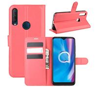 XFDSFDL® Étui pour Alcatel 1S 5028D 2020 (6,22 Pouces) PU Cuir Housse Flip Coque Litchi Motif avec Built Stand et Magnétique Fermeture Carte Slot Portefeuille Shell de Protection, Rouge