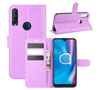 XFDSFDL® Étui pour Alcatel 1S 5028D 2020 (6,22 Pouces) PU Cuir Housse Flip Coque Litchi Motif avec Built Stand et Magnétique Fermeture Carte Slot Portefeuille Shell de Protection, Pourpre