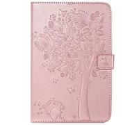 XFDSFDL® Étui pour Apple iPad Mini 4/5 PU Cuir Housse Flip Coque Gaufrage Arbre et Chat Motif avec Built Stand et Magnétique Fermeture Veille/Réveil Automatique Protection Cas, Or Rose