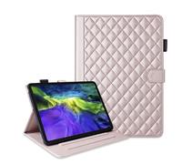 XFDSFDL® Étui pour Apple iPad Pro 12,9 4th/5th/6th Gen 2020-2022 (12,9 Pouces) PU Cuir Coque Rhombique Texture avec Support Portefeuille Veille/Réveil Automatique Protection Housse Or Rose