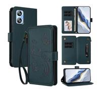 XFDSFDL® Étui pour Blackview A52 / A52 Pro (6,5 Pouces) Lanière PU Cuir Housse Fleur Papillon Motif avec Supports et Fermeture Eclair Fente Carte Portefeuille Protection Coque Vert Foncé
