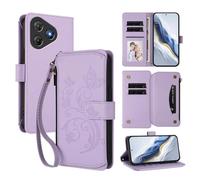 XFDSFDL® Étui pour Blackview Oscal Flat 2 / 2C (6,6 Pouces) Lanière PU Cuir Housse Fleur Papillon Motif avec Supports et Fermeture Eclair Fente Carte Portefeuille Protection Coque Violet