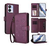 XFDSFDL® Étui pour Blackview Oscal Modern 8 / Color 8 Lanière PU Cuir Housse Fleur Papillon Motif avec Supports et Fermeture Eclair Fente Carte Portefeuille Protection Coque Lavande